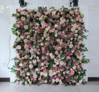 O-FW052 Vente en gros Mur de fleurs artificielles en soie 8ft x 8ft pour toile de fond de mariage, Rideau mural en tissu 3D 5D enroulable avec roses et hortensias