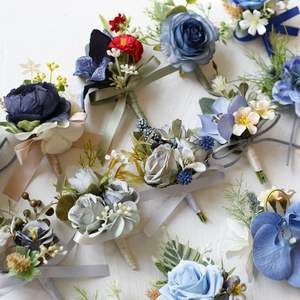 Venta al por mayor personalizado nupcial novio boda fiesta de graduación evento serie Azul broche hombro flor muñeca ramillete de flores - Product Image 6