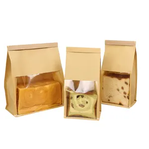 Custom Bakery Paper Packaging Bag Bread Loaf Bagel Toast Brown Bakery Bread Paper Bags Kraft Paper Window Bag