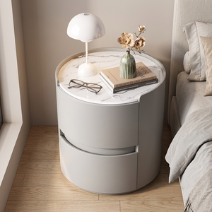 Table de chevet intelligente en bois et cuir de style italien, best-seller, 2 tiroirs, éclairage LED, charge sans fil, mobilier de chambre moderne - Product Image 4