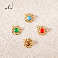 Yammy YFH037 Pendentif rond tendance en forme de soleil, bijoux en laiton incrusté de pierres naturelles turquoise et œil de tigre, collier pendentif, bijoux DIY