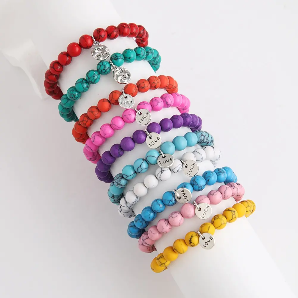 Wholesale Multi-colored 8mm Turquoise Adjustable Men Women bracelet.Logo can be customized