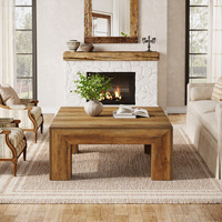 Table basse carrée de style farmhouse de 39,37 pouces, grande table d'appoint robuste avec pieds solides, marron rustique, pour salon, montage facile