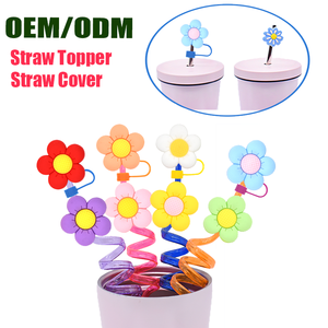 Adornos de flores 3D mexicanos para pajitas, accesorios de PVC anti-picos para vasos con cubiertas de silicona para puntas de pajita - Product Image 3