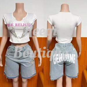 Peeqi CH0423 Nouveaux Shorts en <span class=keywords><strong>Jean</strong></span> Été 2025 <span class=keywords><strong>Femme</strong></span>, Style Hip-hop Tendance, <span class=keywords><strong>Jean</strong></span> Coupe Droite avec Strass et Paillettes, Shorts en Denim pour <span class=keywords><strong>Femme</strong></span> - Product Image 6
