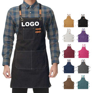 カスタムロゴ入りエコフレンドリー洗濯可能ポリエステル綿キャンバスビブクロスバックシェフエプロン3つの大きなポケット軽量通気性メンズ - Product Image 1