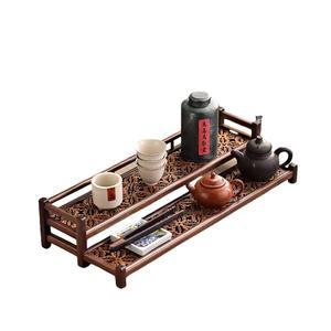 차 세트 보관 및 액세서리용 2 단 호두 슬라이스 2 단 울타리 티 트레이 우드 커피 컵 홀더 및 주최자 - Product Image 1