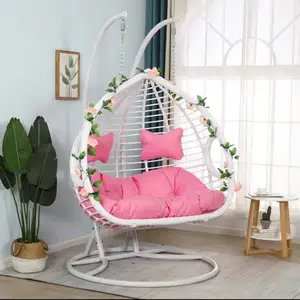 Double Seat Round Pod Wicker Basket Egg Swing Chairs With Stand Garden Rattan Hanging Patio Swings For Resorts