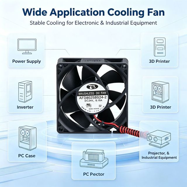 8025 Cooling Fan 80x80x25mm DC 12V 24V 5V Brushless Axial Fan Dual Ball Bearing for Industrial Power Supply & Inverter Cooling