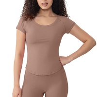 Penpace Garment T-shirt de yoga à manches courtes en Spandex/Polyester pour femme, respirant, absorbant la transpiration, idéal pour le fitness et les activités de plein air en été