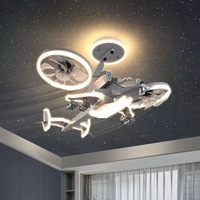 Nouveau modèle de chambre d'enfant hélicoptère avion volant Cartoon avec télécommande LED plafonnier ventilateur lampe
