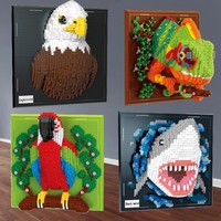 Jouet de construction en plastique ABS assemblé, peinture murale 3D en forme de caméléon, perroquet, requin, blocs d'animaux, ornements suspendus pour les 14 ans et plus