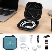 Boîte de rangement pour écouteurs Bluetooth en EVA avec fermeture éclair, organisateur de chargeur USB 9*9cm, logo personnalisé en gros, usine Dongyu directe