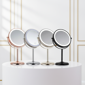 Miroir de maquillage rond éclairé par LED, rechargeable par USB, miroir de vanité de <span class=keywords><strong>bureau</strong></span> intelligent, logo personnalisé, miroir rotatif à 360 degrés - Product Image 1