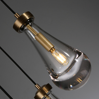 Lustre moderne de luxe à 3 lumières en verre en forme de goutte d'eau avec plafonnier rond en laiton brossé, luminaire suspendu LED