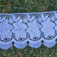 Bandes de guipure en gros, blanches, larges, brodées, avec pompons, garnitures en dentelle guipure, accessoires vestimentaires, bandes de broderie en dentelle