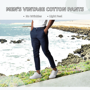 กางเกงผู้ชายผ้าฝ้ายผสมสแปนเด็กซ์ น้ำหนักเบา สวมใส่สบาย ระบายอากาศได้ดี ไม่ยับ ทรงวินเทจ เอวกลาง ติดกระดุม ทรงตรง ลายเรียบ สำหรับฤดูใบไม้ร่วง - Product Image 2