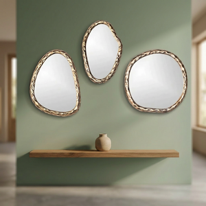 Irregular Brass <b>Wall</b> <b>Mirror</b> <b>Set</b> Handmade Bohemian Style Framed Edge Decorative for Living Room Bedroom - Product Image 5