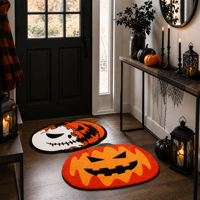 Tapis d'automne rétro en forme de citrouille, tapis de bain floqué, tapis de salle de bain pour Thanksgiving, décoration de cuisine et de salon