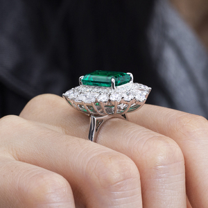 Messi Jewelry MSR-1802 925 <b>Silver</b> <b>Emerald</b> Cut May Birshstone Lab <b>Emerald</b> Fancy Design Fashion <b>Ring</b> Claw Setting <b>Emerald</b> <b>Ring</b> - Product Image 6