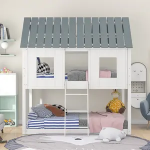 NOVA 22NVCB092 High Sleeper Beds For Toddler Bedroom Up And Down Bed Wooden House Shape Kids Montessori Bed With Stairs