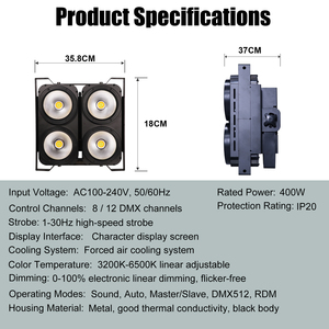 Lampu Panggung 4 Mata 4x100W COB LED Audience <span class=keywords><strong>Blinder</strong></span> Spotlight Putih Hangat Putih Dingin DMX512 Strobe DJ Disko Klub Bar Pernikahan Konser - Product Image 5