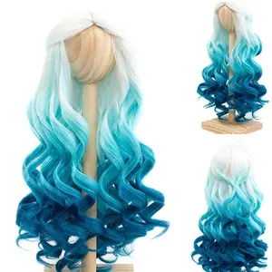 Wig Stfantasy Mainan Sintetis Warna Biru Campuran Putih Wig Boneka Murah untuk Boneka Pintar