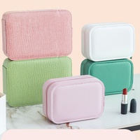 Miroir de courtoisie portable pliable en PU avec lumière LED tricolore, sac de rangement pour maquillage et bijoux en extérieur, produit de beauté et de soins personnels