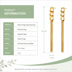 Pendientes de Cadena con Borlas de Acero Inoxidable, Chapados al Vacío en Oro de 14K, Joyería Larga Colgante de Eslabones Gruesos - Product Image 2