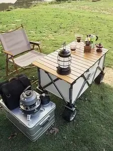 屋外ピクニックキャンプ折りたたみ式付属テーブルトロリーキャンプカート/ポータブルキャンプラック3段