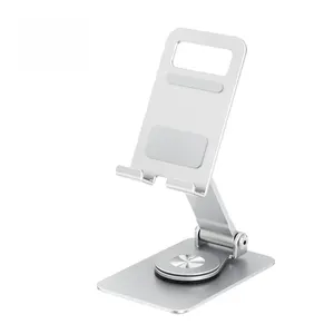 Full Aluminum Alloy Folding Adjustable Cell Phone Bracket 360 Degree Rotatable Metal Mobile Holder For Desk Use