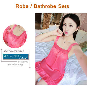 Solido confortevole set di accappatoi in seta di ghiaccio da donna 2 camicie da notte a due pezzi accappatoio estivo da donna in pizzo Sexy - Product Image 5