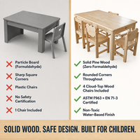 Ensemble table et chaises pour enfants en bois massif, 5 pièces, 1 table et 4 chaises, pin naturel, pour maternelle, école maternelle, garderie, salle de classe