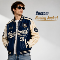 Blouson de course en cuir bleu marine personnalisé pour homme, OEM, marque privée, patchwork brodé, écologique, coupe-vent, faible MOQ, direct usine