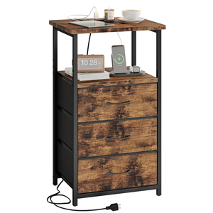 Household Nightstand 40*30*70cm 3 Drawers <strong>Antique</strong> Wood Color Black Non-woven With Socket - Product Image 1