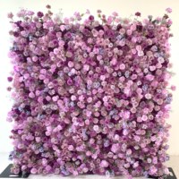 Set Latar Belakang Dinding Bunga Pernikahan 8ft X 8ft Kain Ungu Misty yang Menawan Mawar Buatan Bunga 3D untuk Dekorasi Panel Gulung