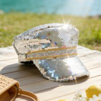 Chapeaux de fête de luxe pour femmes, style chapeau de capitaine, avec paillettes argentées, bordure dorée et strass, personnalisables, vente en gros, MOQ 3