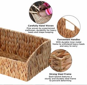 Juego de 3 Cestas de Almacenamiento Rectangulares de Mimbre Natural Tejido a Mano, Ecológicas, con Asa Integrada para Estantes del Hogar - Product Image 3