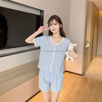 Nouvel ensemble de pyjama d'été en coton à manches courtes pour grandes filles, édition coréenne, imprimé floral populaire, vêtements de nuit doux pour la maison