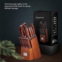 Ensemble de couteaux de cuisine GOODA 16 pièces, acier inoxydable 3Cr13, couteaux à steak, manche en bois Pakka, couteau de chef, Santoku, couteau à pain, certifié CE/LFGB