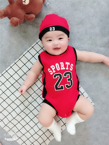 2022 Ropa Para เด็กสไตล์บาสเกตบอลแขนกุดฤดูร้อนเด็กแรกเกิดเด็กทารกเสื้อผ้า Romper กับหมวก - Product Image 3