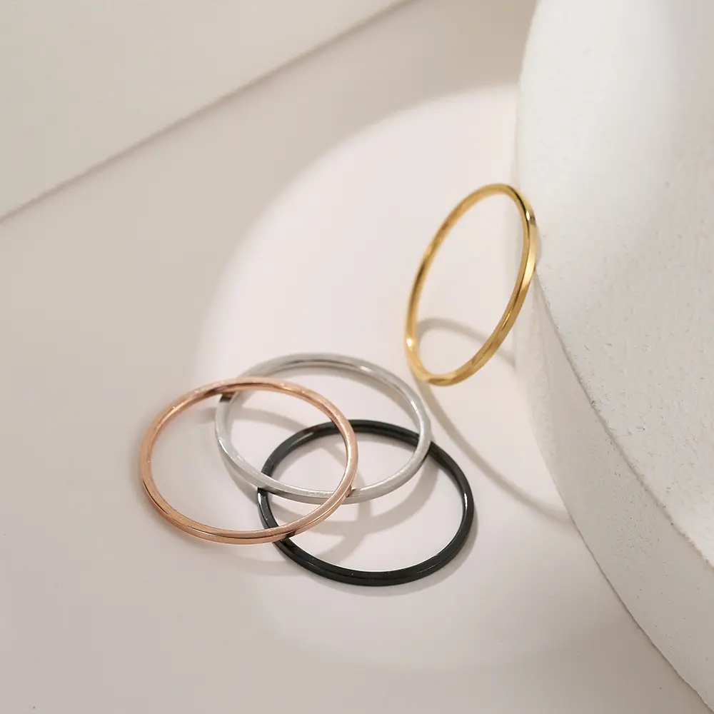 Fine Jewelry Vintage Simple Design Gold Plated Titanium Steel Women Female Titanium Steel Engagement Rings