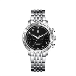 Montre mécanique chronographe multifonctionnelle vintage en acier inoxydable brossé avec lunette en saphir et revêtement antireflet ST1901 - Product Image 3