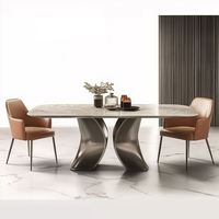 OEHOME Mobilier de salle à manger moderne de luxe léger, artistique, pour intérieur, 6 places, plateau carré en marbre, portable, étanche, réglable