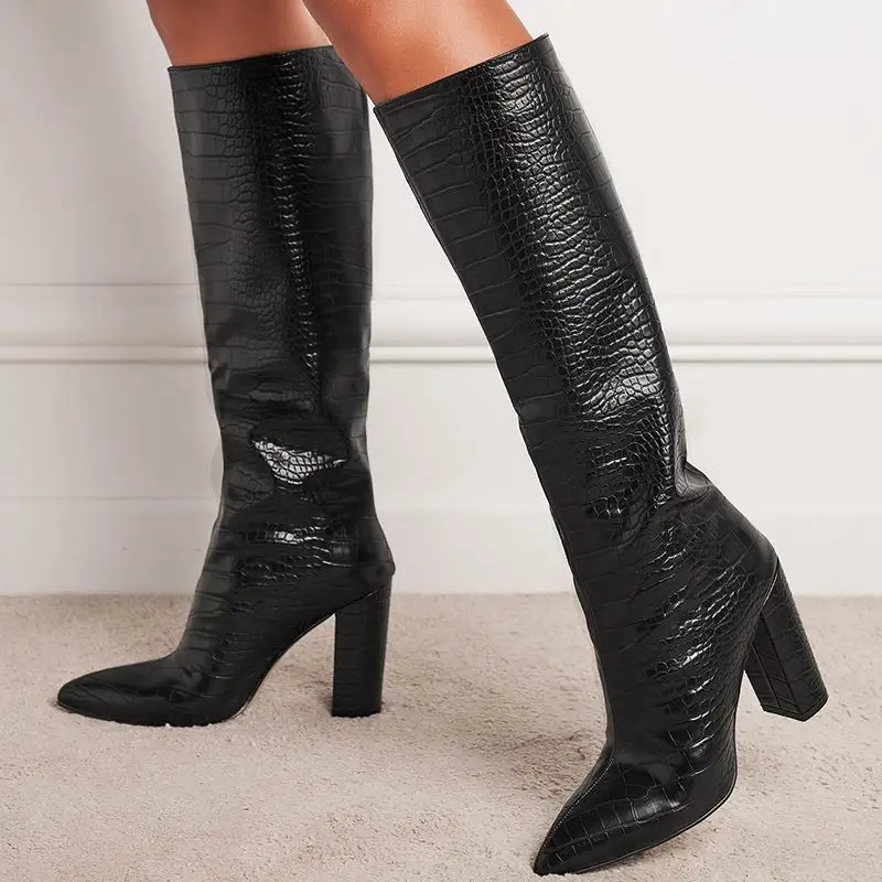Botas y Botines Waterproof Chunky Heel Knee High Fashion 2022 Fall Boots for Women
