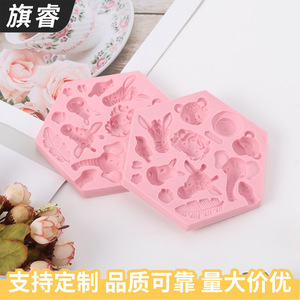 Forest Animal Silicone Mold Hexagon Pink For Cake Decorating DIY Fondant Chocolate Molds Themed Party Supplies - Product Image 4