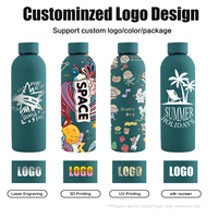 Logotipo personalizado impresión 500ml botella de agua de Metal con pintura de goma Rosa colorido boca pequeña vacío clásico termo de acero inoxidable