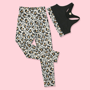 Vêtements pour enfants en gros : Ensemble de sport pour filles avec haut de yoga imprimé léopard et leggings de sport à taille haute - Product Image 2