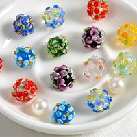 Cuentas de Vidrio Hechas a Mano con Diseño de Flores 3D, Cuentas Redondas Espaciadoras Florales para la Creación de Joyas, Pendientes, Pulseras, Collares, Manualidades DIY