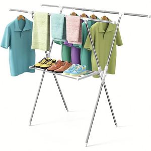 Expandable Thick Strong Durable Extendable Foldable Balcony <b>Laundry</b> Clothes Towel Hanging Drying Rack Stainless Steel Hanger - Product Image 3